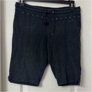Apollo black Bermuda shorts drawstring waistband rhinestone embellishment Size L